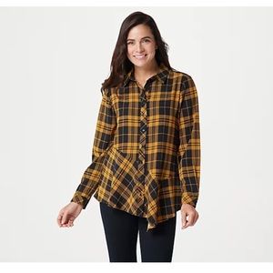 New Susan Graver Plaid Silky Asymmetrical Blouse